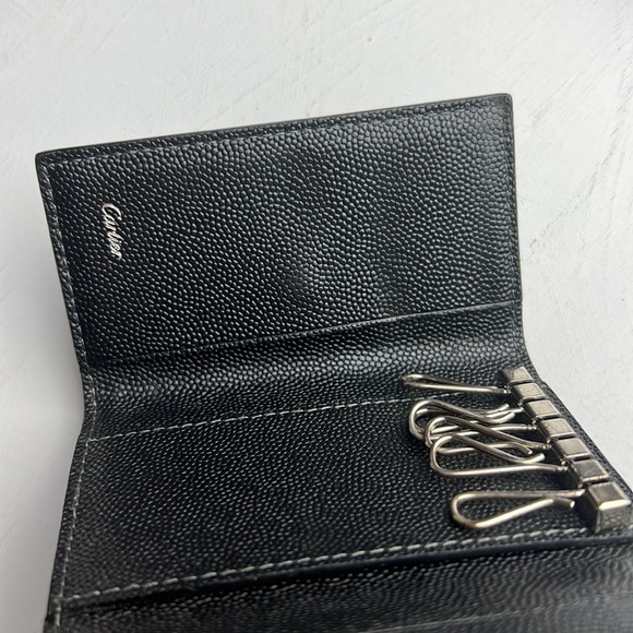 Auth. Cartier Santos Leather 4 Ring Key Case Black Logo Unisex Vintage - Picture 9 of 16